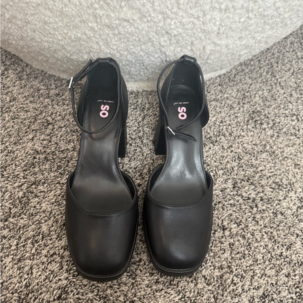 SO Black Ankle Strap Heels
